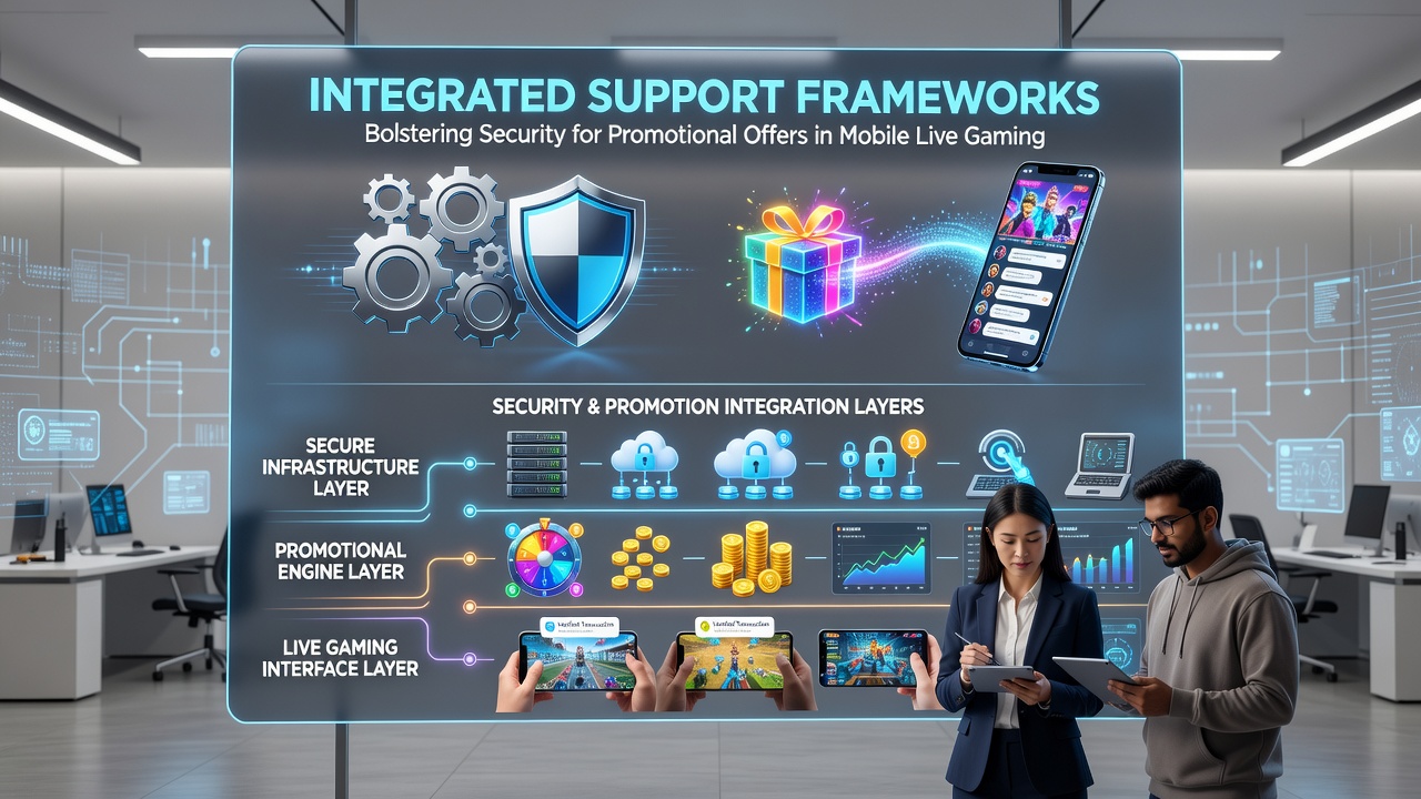 Illustration von Support-Netzwerken mit Fokus auf Sicherheit und Promotions in mobilen Live-Spielen